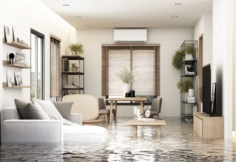 A flooded living area emphasizes the need for water damage public adjustment in Flagler Beach, FL