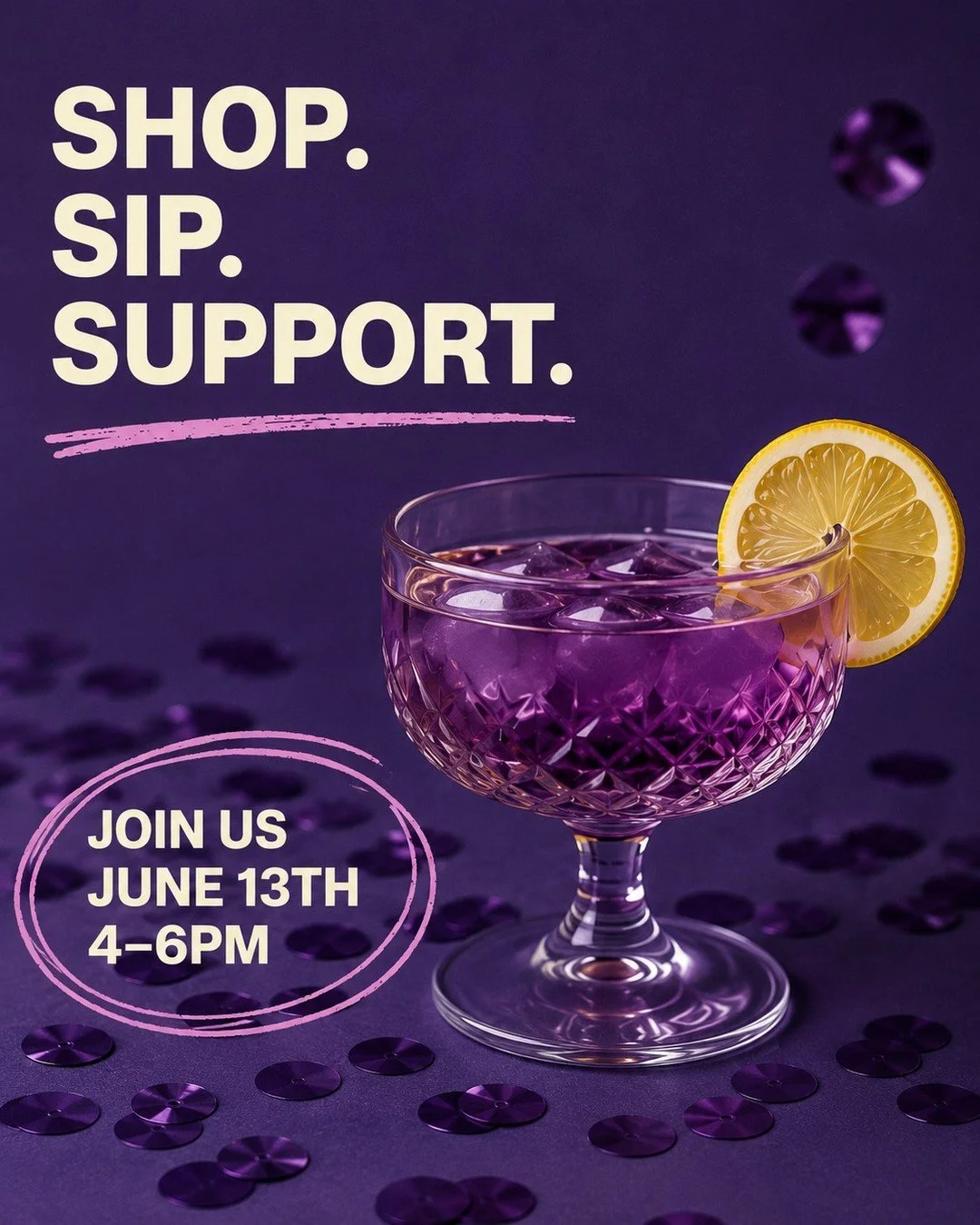Purple cocktails, shopping, bites, and a cause worth celebrating. 💜
Join us June 13th for a night honoring cancer survivors and supporting our local community while enjoying exclusive discounts and an elevated girls night out.
We can&rsquo;t wait to