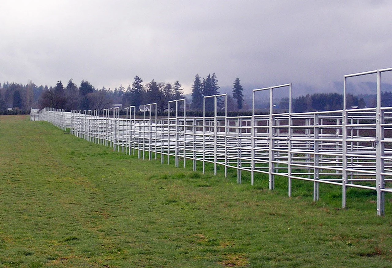 Empty bleacher seats on a grassy field with trees and cloudy sky in the background.
