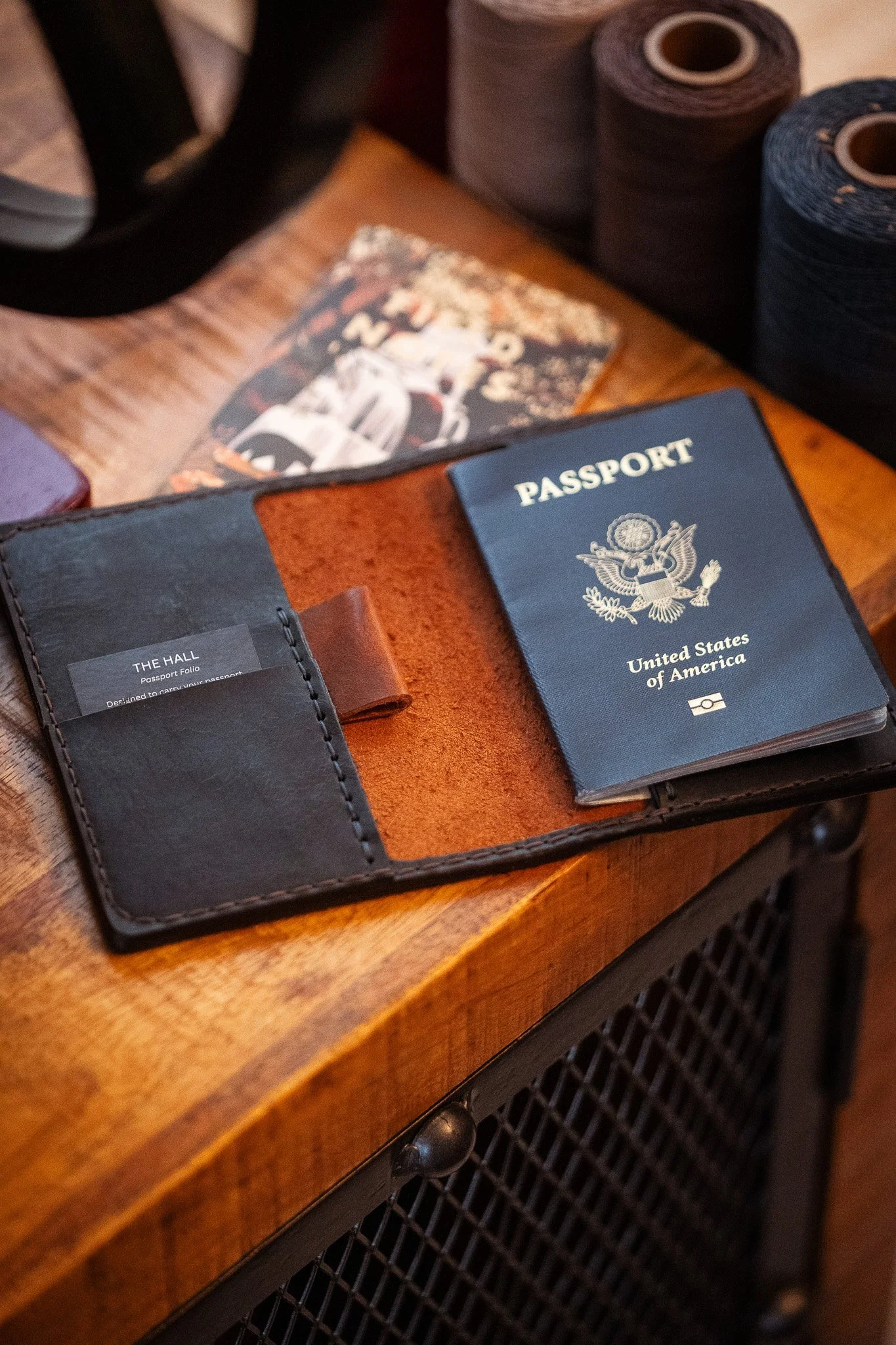 The Hall Passport/Memo Folio - Navy and Brown