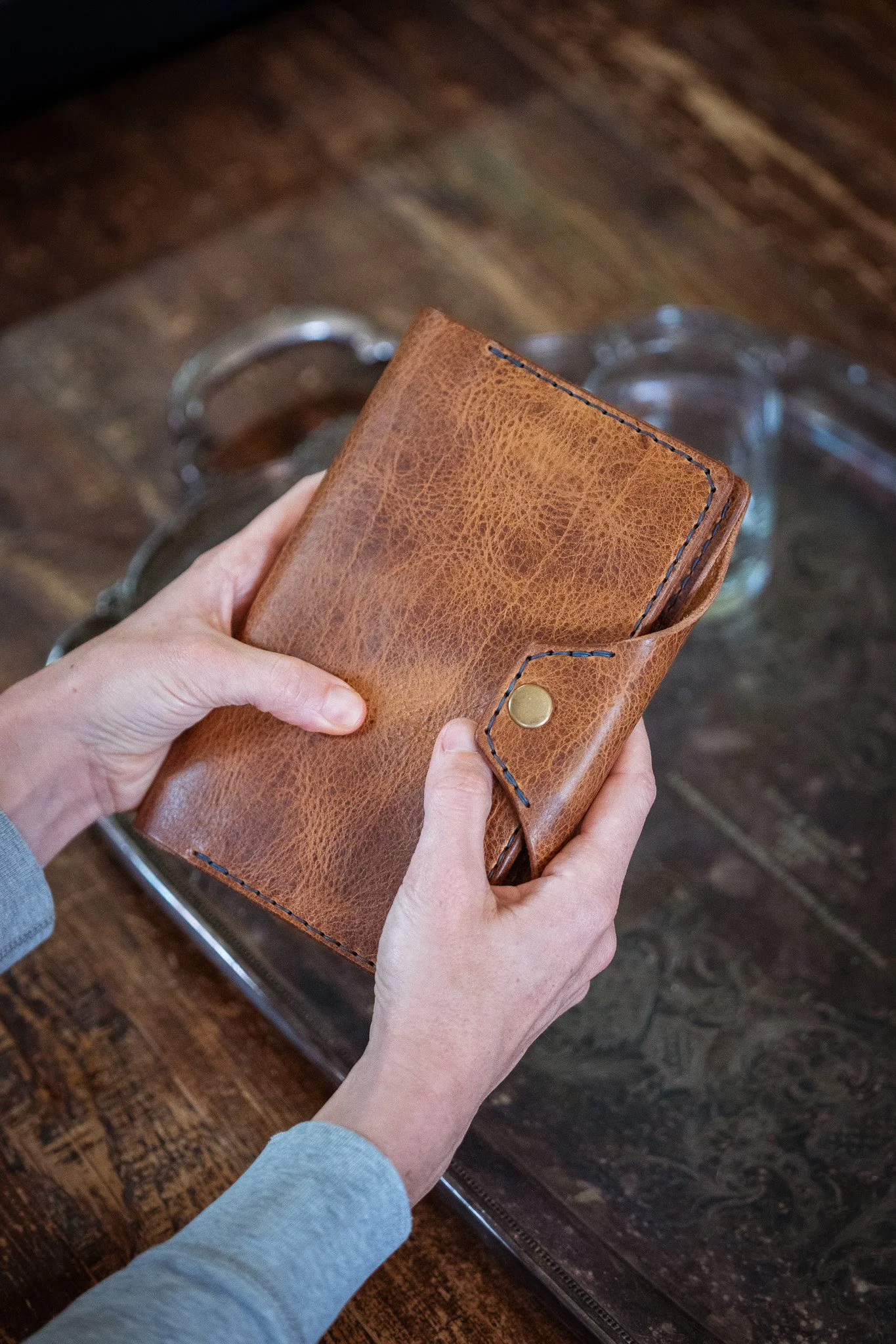 The Cipher Journal - Tan with Blue Thread