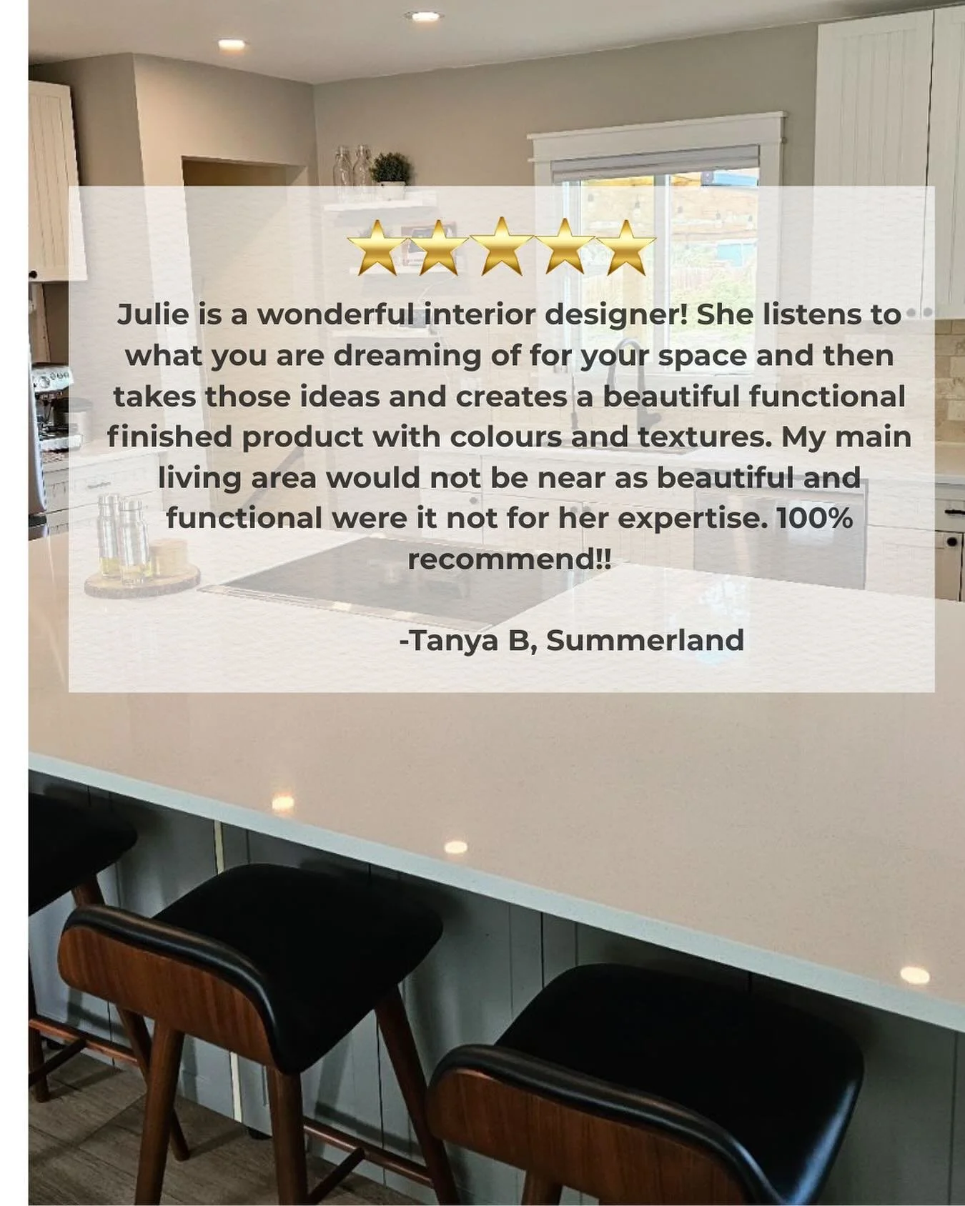 ✨It was such a joy helping Tanya bring her vision to life! We started with timeless paint colours (Benjamin Moore Revere Pewter, Chelsea Grey, and White Dove) to ground the space, then layered in new countertops, bar stools, dining room furniture, an