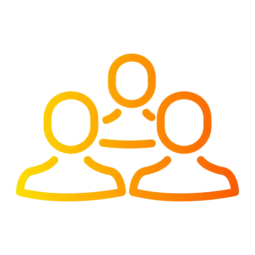 Outline of three people connected in a triangle, symbolizing teamwork or collaboration.