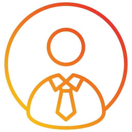 Outline of a person wearing a suit and tie inside a circular frame.