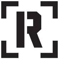 Black and white logo featuring a stylized letter 'R' inside a square frame.