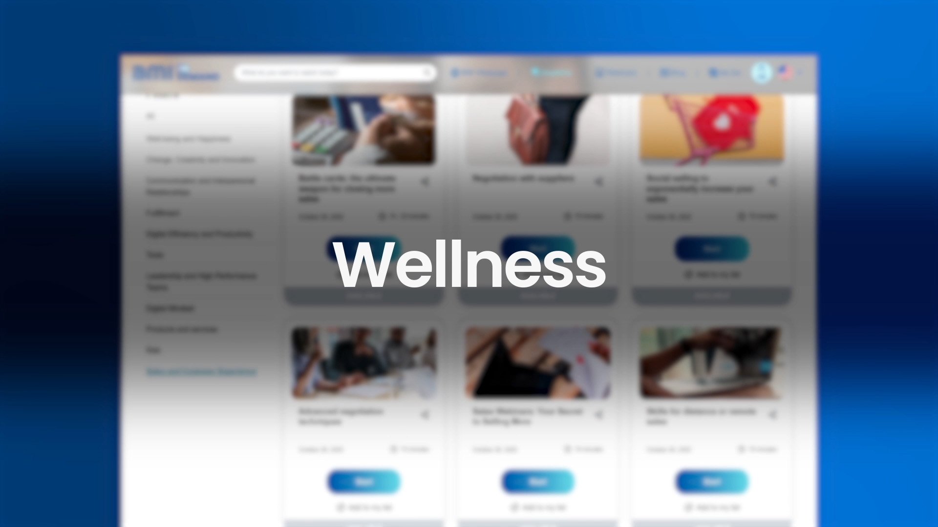 Pantalla de una página web con contenido relacionado con bienestar y salud, con la palabra 'Wellness' en el centro.