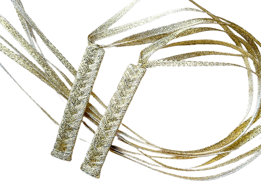 1980s Style Braided Ribbon Barrettes with Gold Ribbons (Handmade)