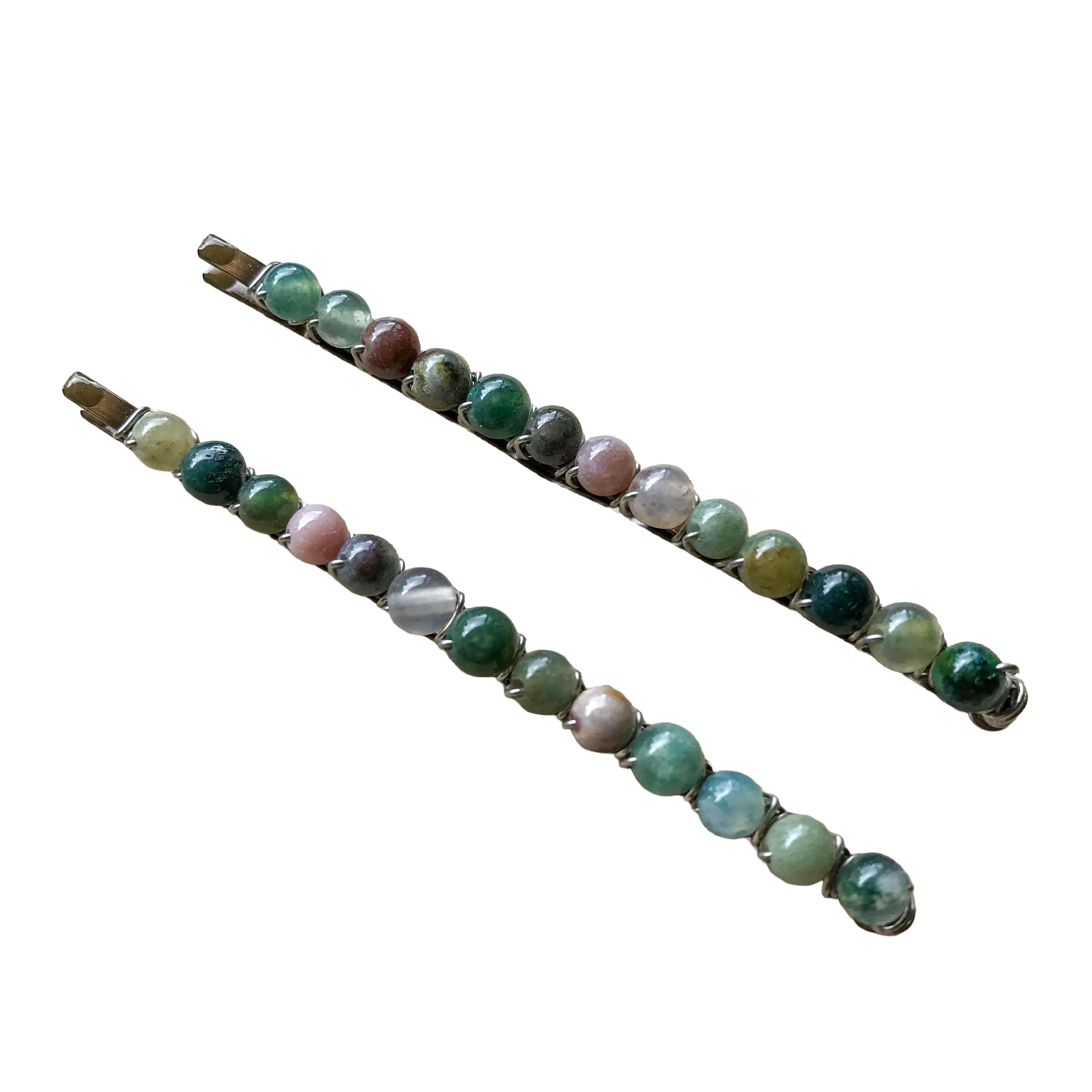 Down-to-Earth Beaded and Wire-Wrapped Bobby Pins with Earthy Jasper Round Beads (Large-Size)