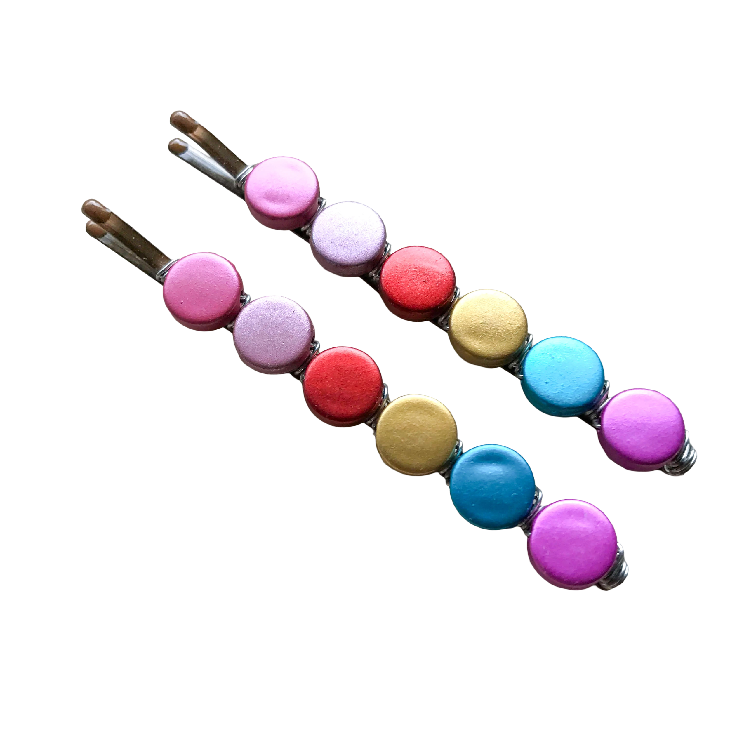 Confetti - Beaded and Wire Wrapped Bobby Pins (Large-Size) with Multi-Colored Metallic Disc Beads