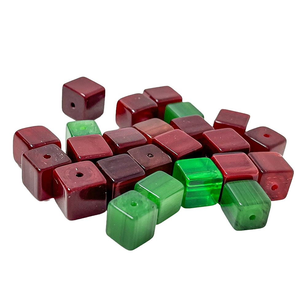 Green and Brown Cube Beads, 24 pieces