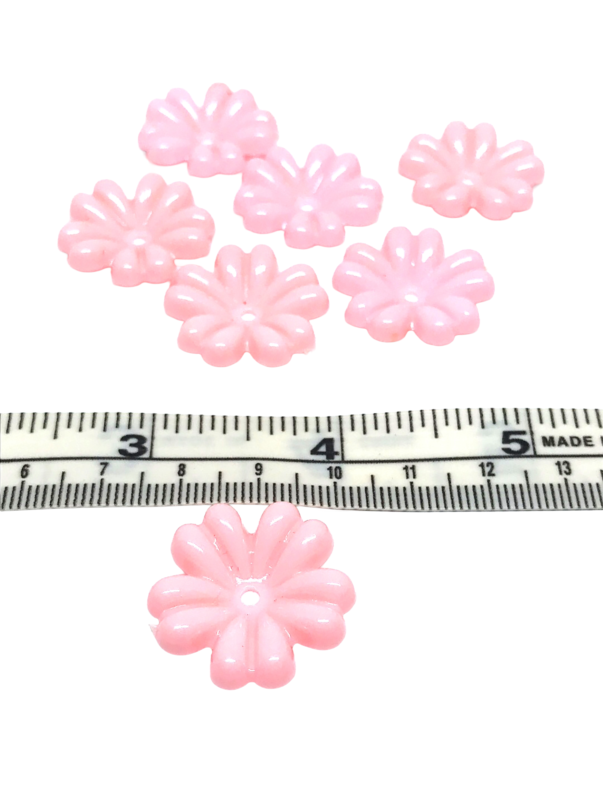 Vintage Pink Plastic Flower Beads for Crafting or Jewelry Making, 7 Pieces