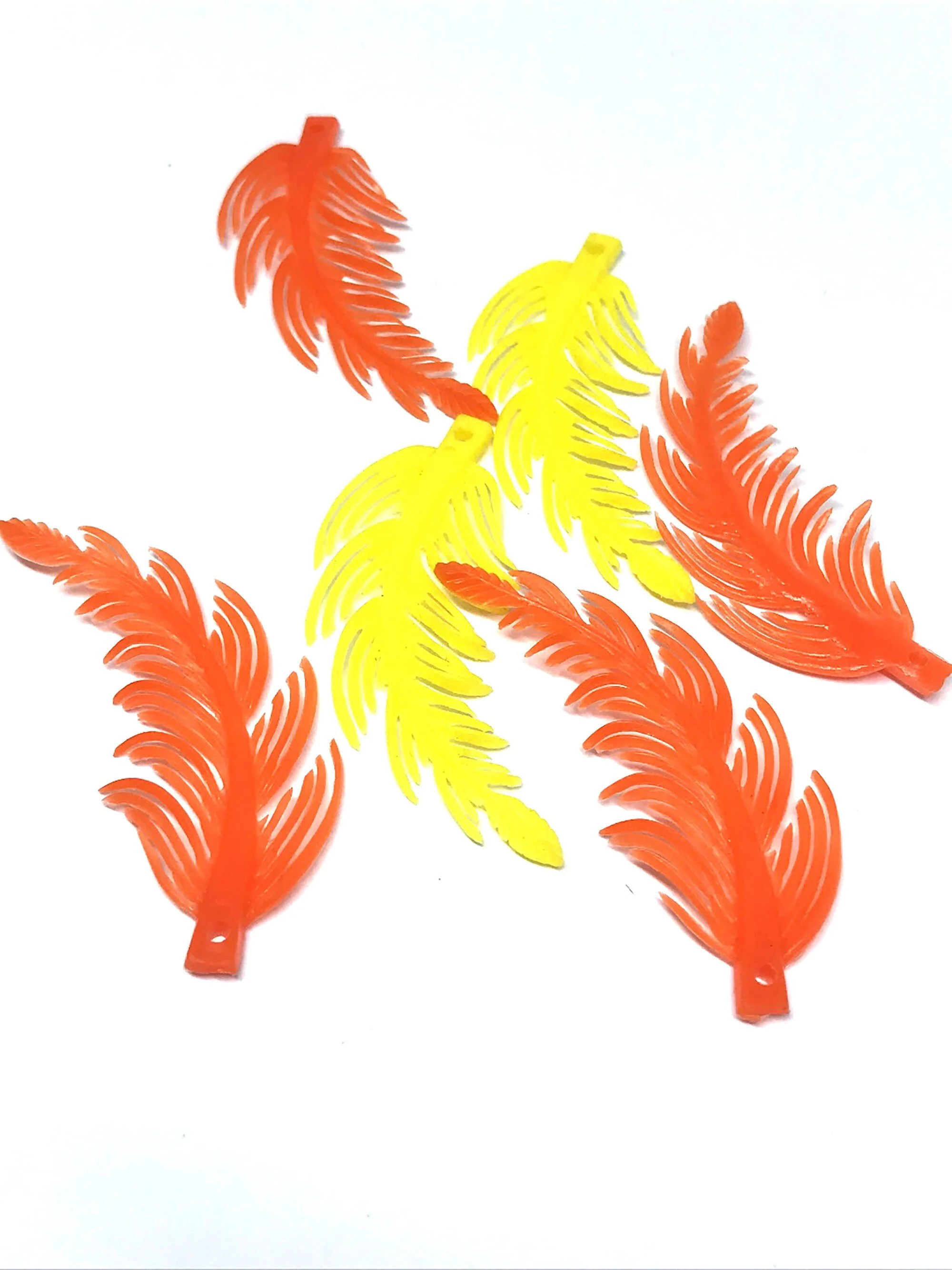 Vintage Yellow and Orange Plastic Feather Charms for Crafting or Jewelry Making