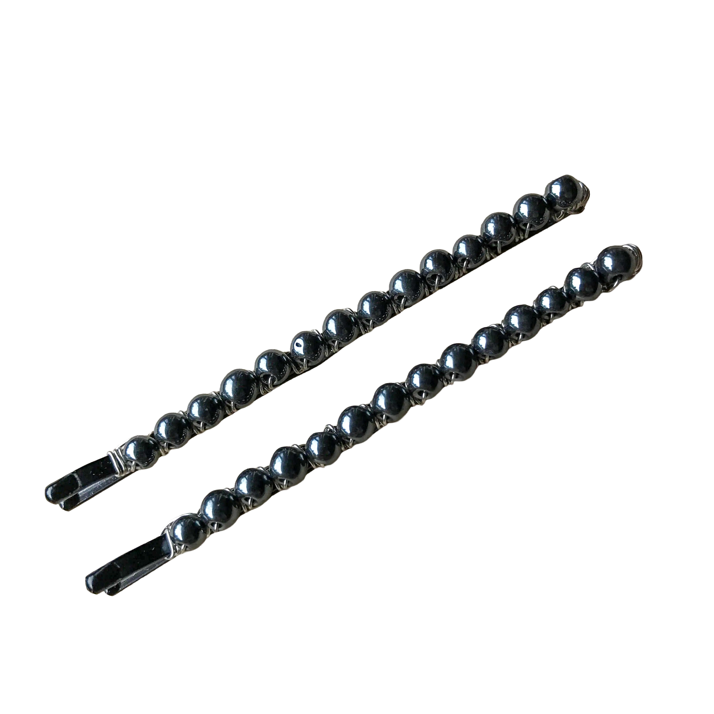 Hematite Beaded Bobby Pins - Wire Wrapped with Round Hematite Beads (Large-Size)