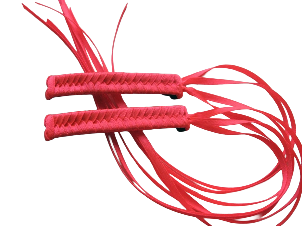 Neon Pink - 1980s Style Braided Ribbon Barrettes (Handmade)
