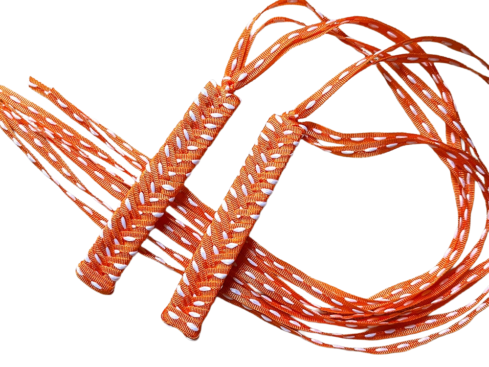 1980s Style Braided Ribbon Barrettes with Orange with White Dots Thin Grosgrain Ribbons (Handmade)