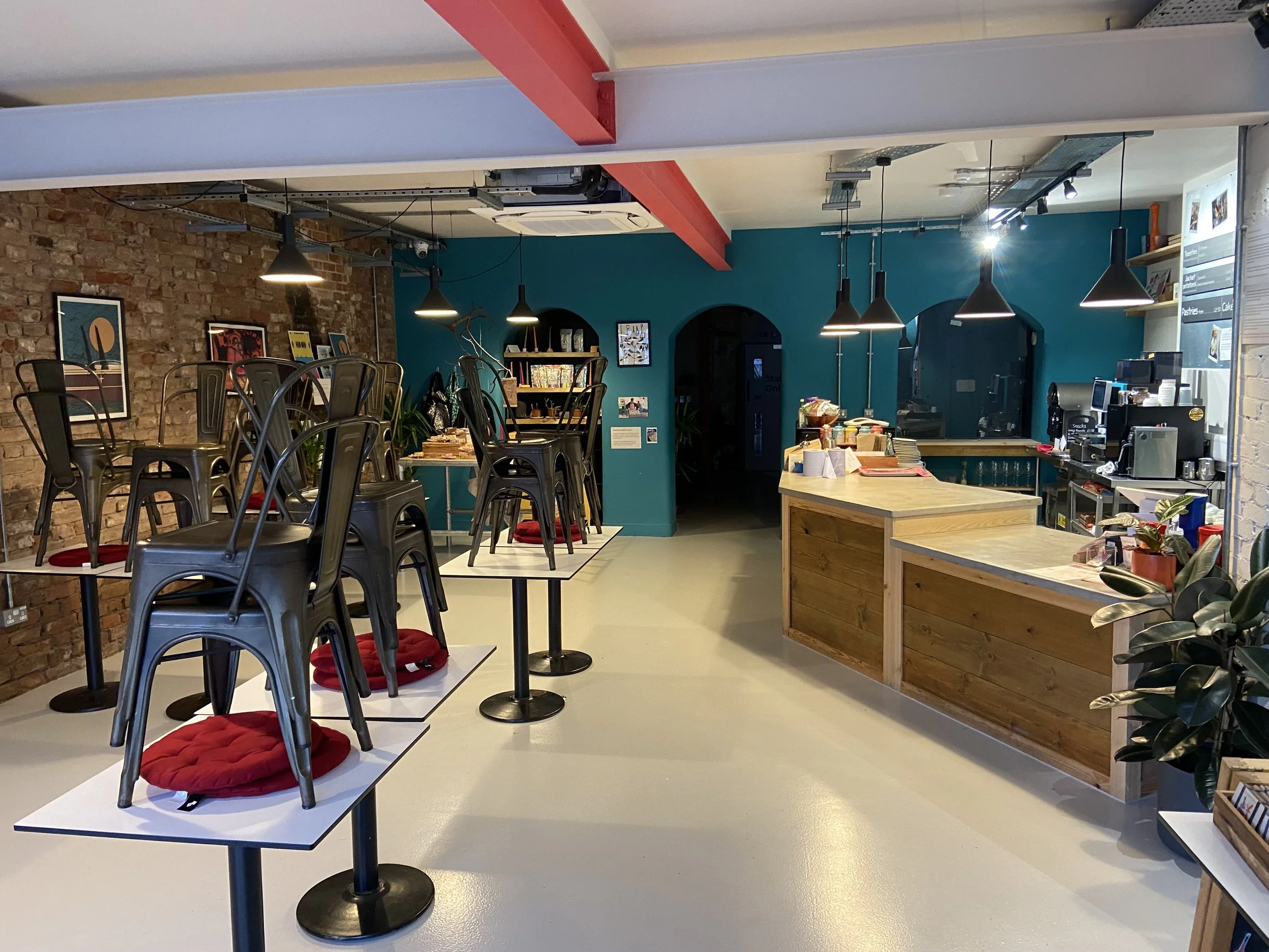 Painted concrete floor, Micro-cement counter top, Fire-proofing to structural steels