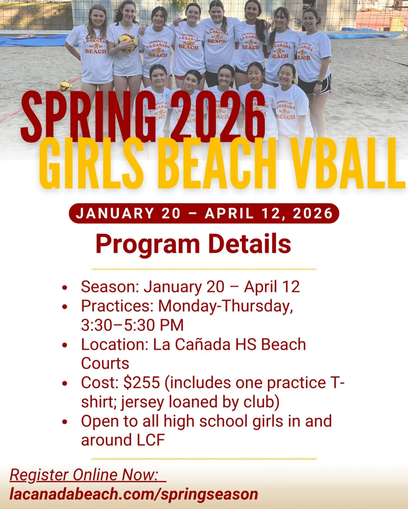 Our 2026 Girls Spring Season is just around the corner !! Parent meeting is on the 12th, at 7pm in the IRC 🏐

Register now !! 🤩