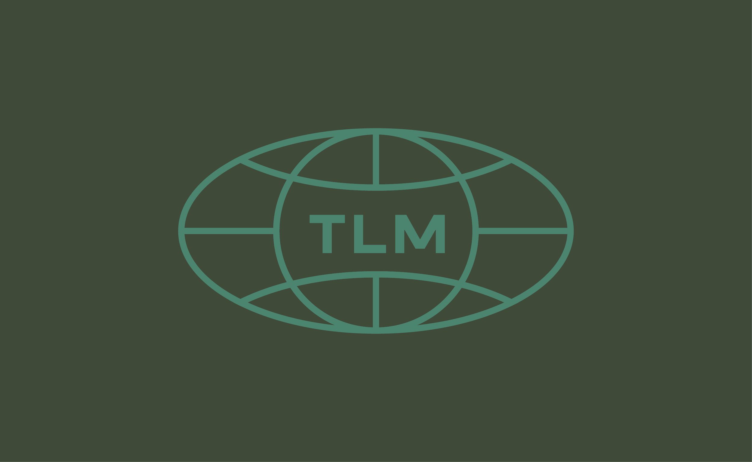 Green logo with "TLM" in center, surrounded by an oval resembling a globe, on a dark green background.