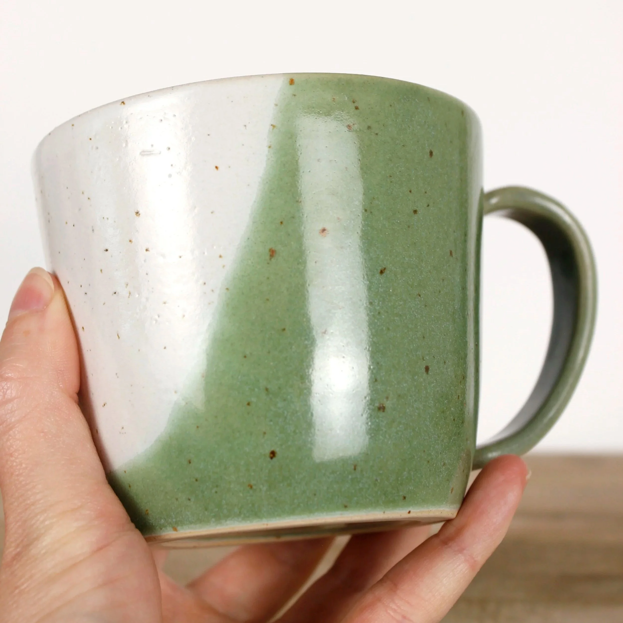Stoneware mug, green & white, 340 ml