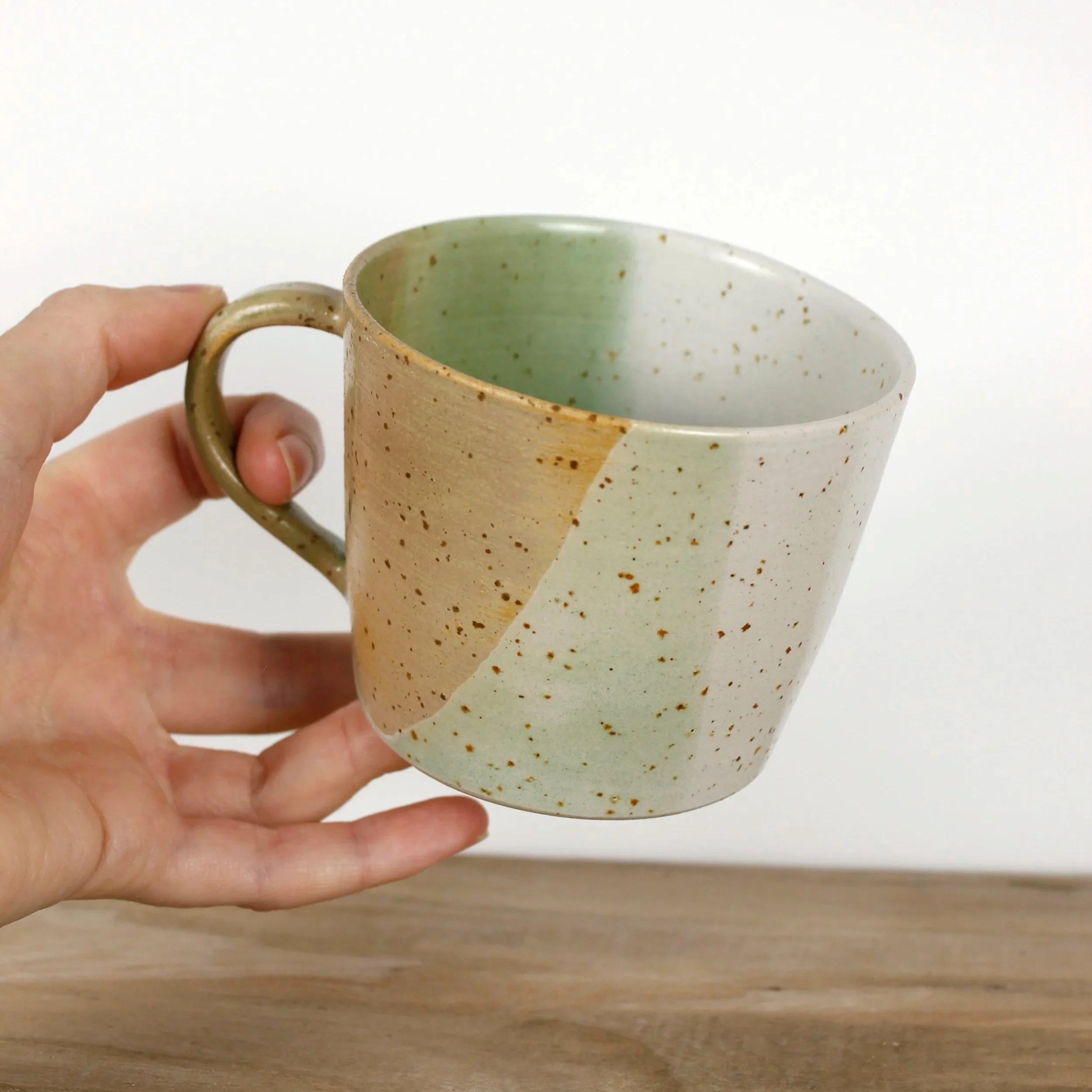 Stoneware mug, green & white, 250 ml