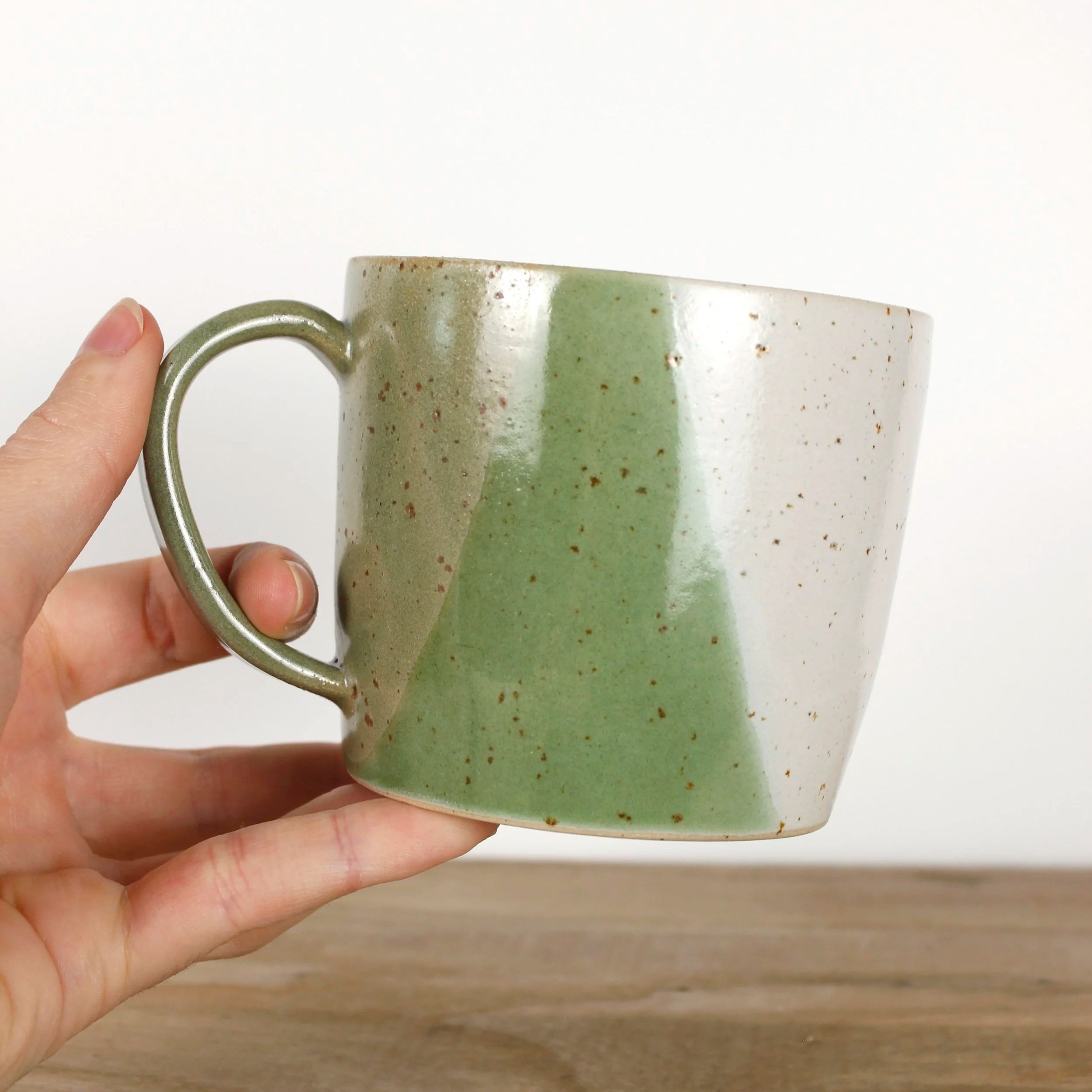 Stoneware mug, green & white, 270 ml