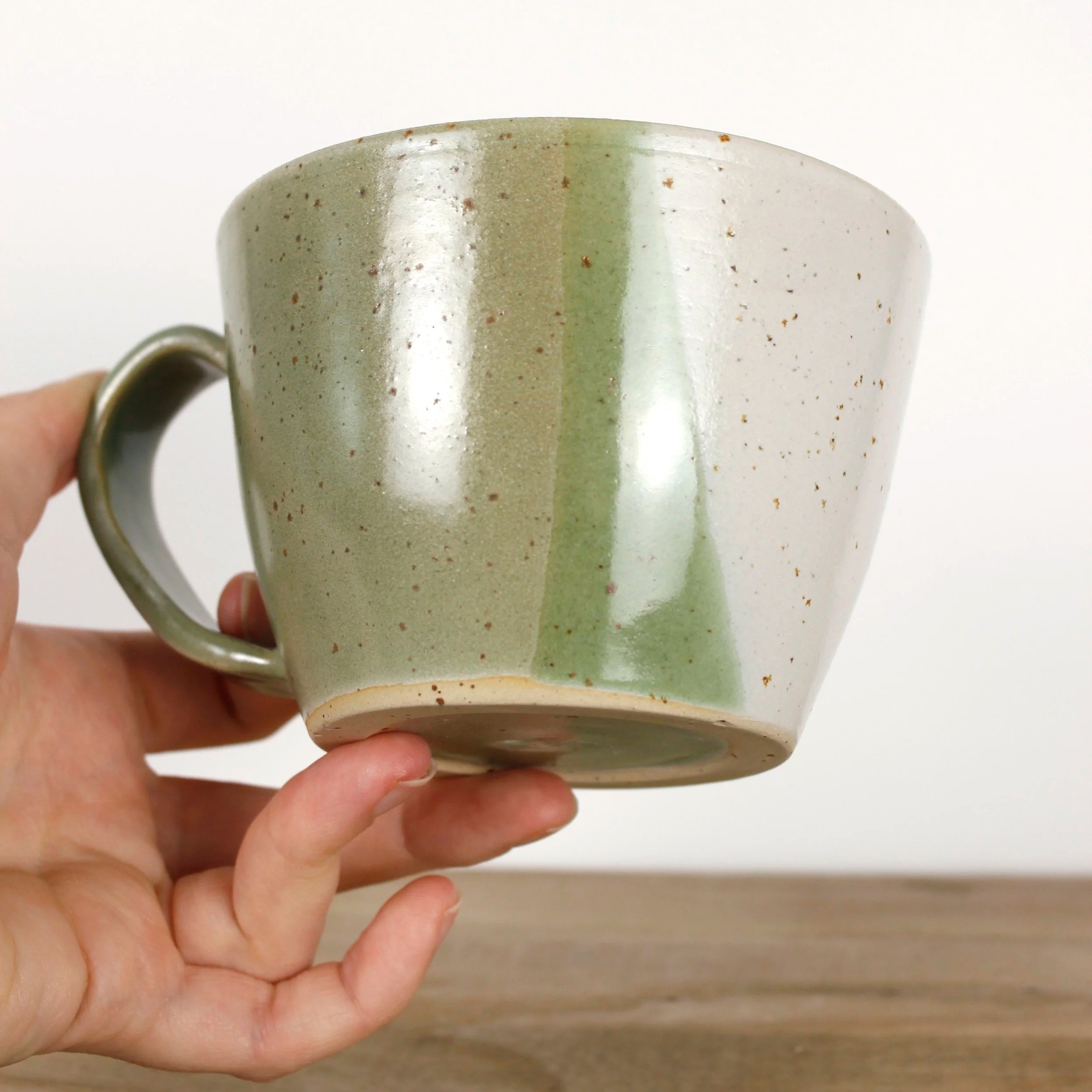 Stoneware mug, green & white, 330 ml