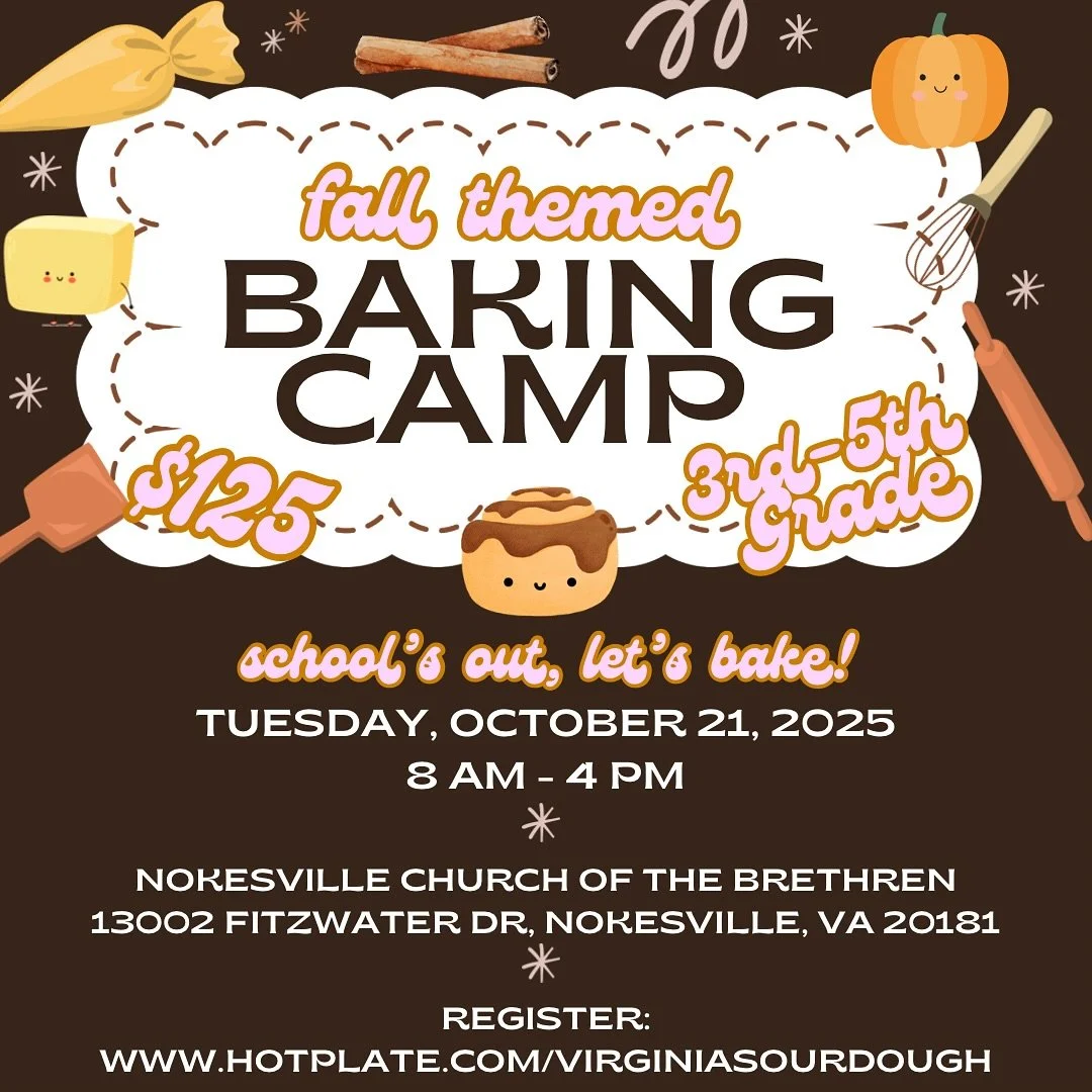We&rsquo;re back and ready to bake!! Registration opens tomorrow for a fall themed baking camp geared toward 3rd-5th graders. Space is limited 🍂 We&rsquo;ll be making sourdough pumpkins and 2 other fall themed recipes! Check out www.hotplate.com/vir