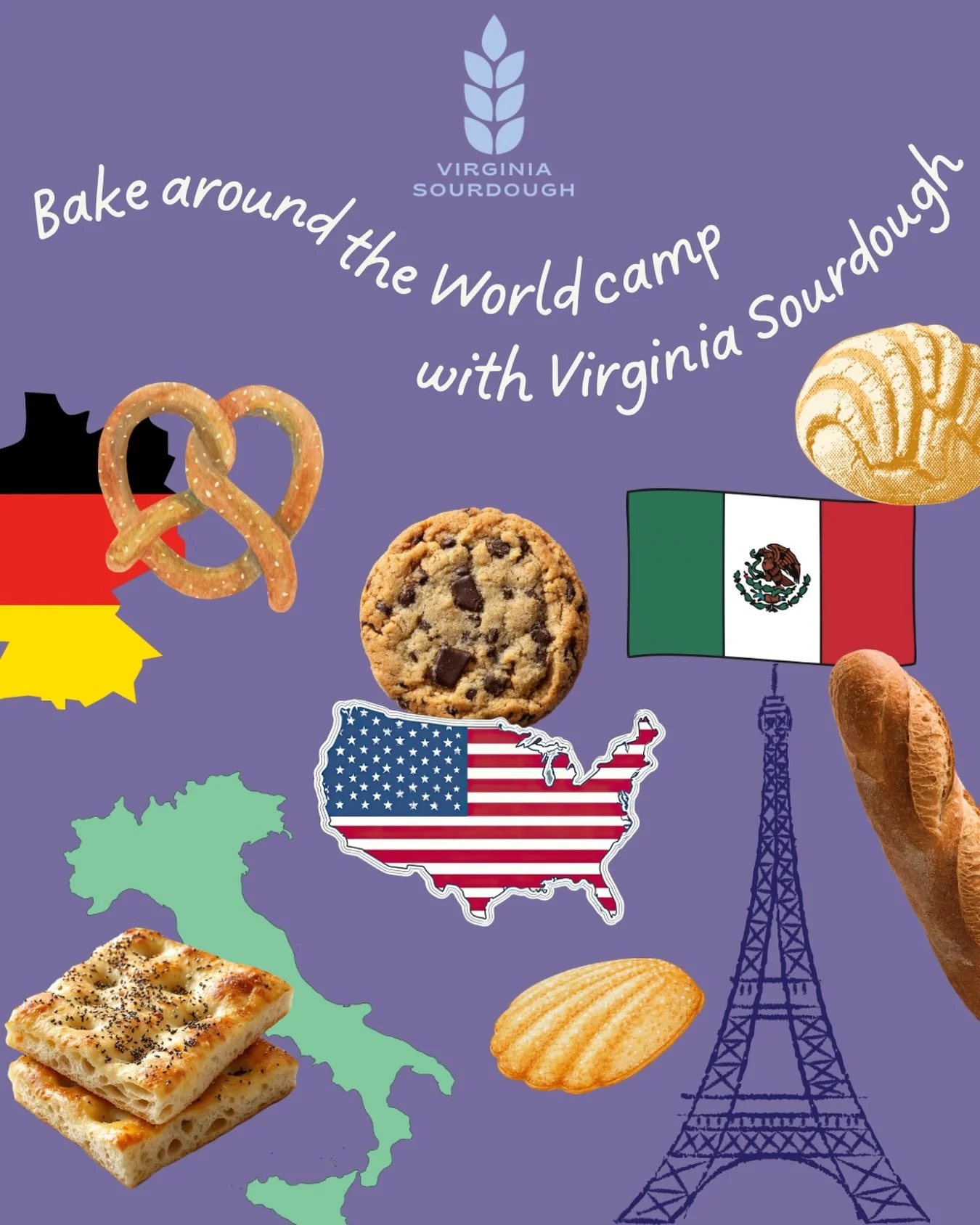 School&rsquo;s out, Let&rsquo;s BAKE! Join Angie from Virginia Sourdough for full OR half day Baking Camp. Register at virginiasourdough.com/register. Geared for 2nd - 6th graders, students will learn basic baking skills as they mix, knead and bake u