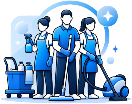 Professional commercial cleaning team with cleaning equipment