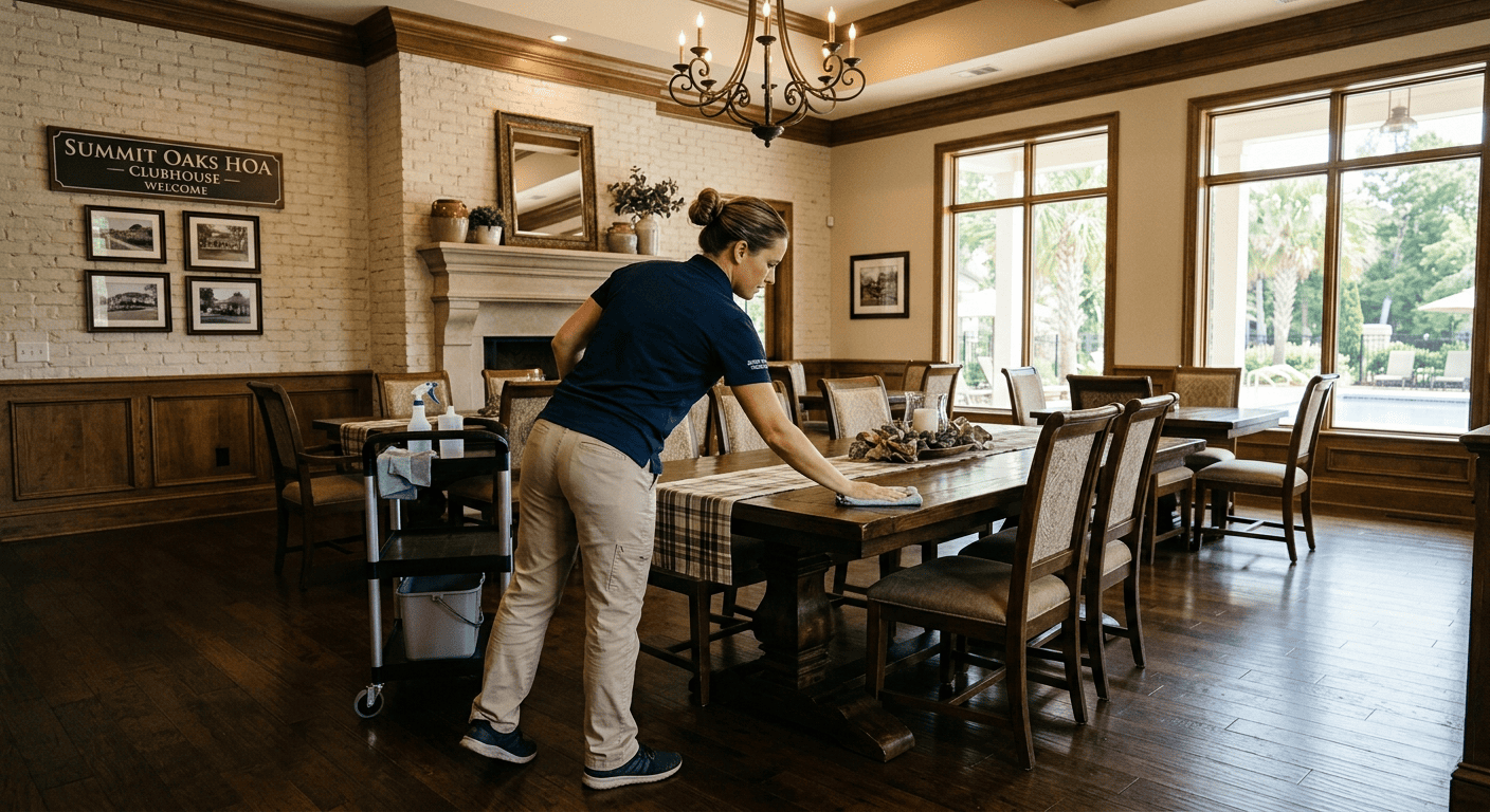 Commercial janitorial cleaning of clubhouse dining area