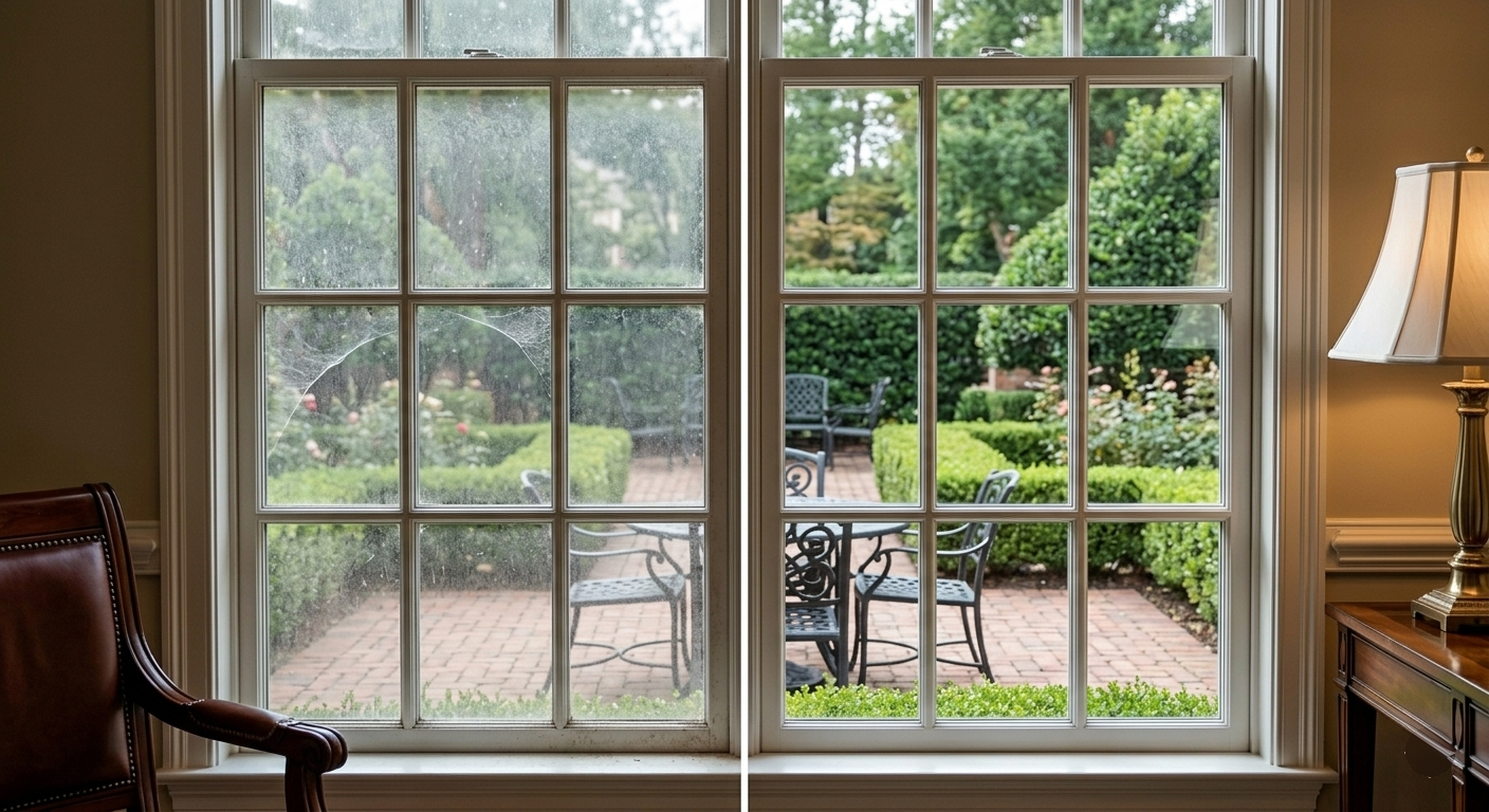 Commercial interior glass and window cleaning for a building common area
