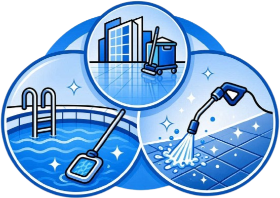 Commercial property maintenance services including cleaning and pool maintenance