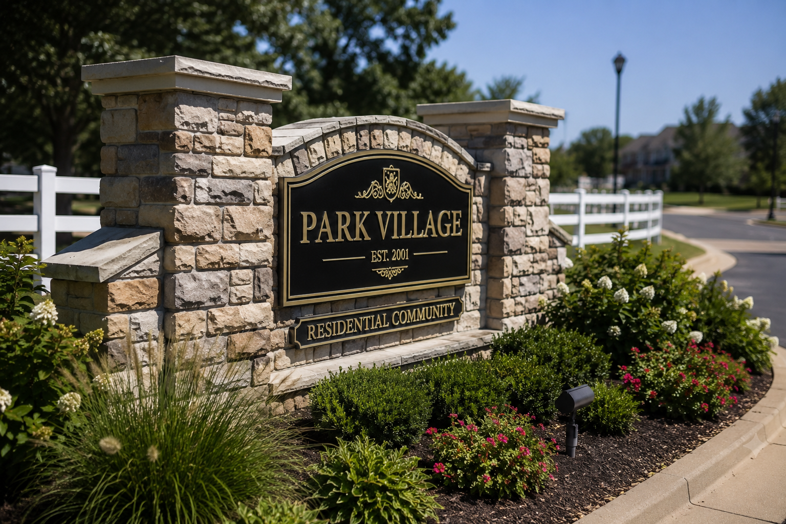 Pressure washing residential community entrance and entryway