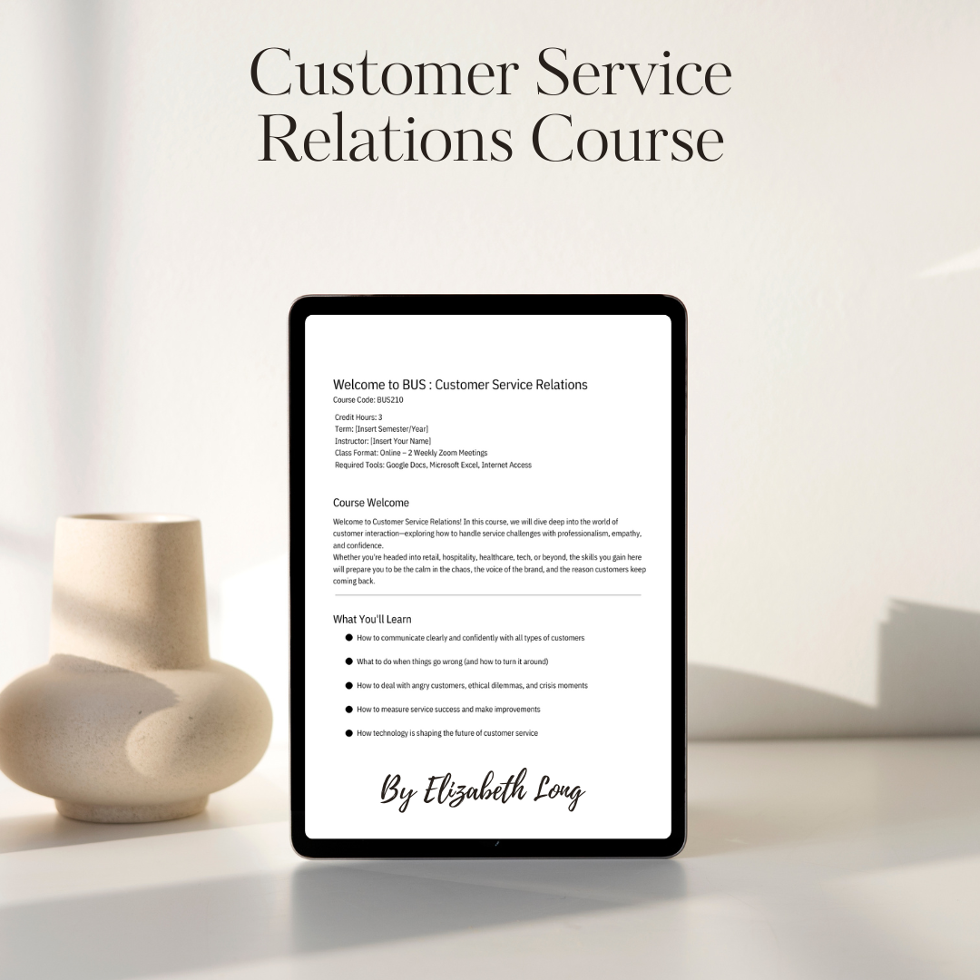Customer Service Relations Course Download | Printable College-Level Curriculum | Final Project + Grading Rubric Included