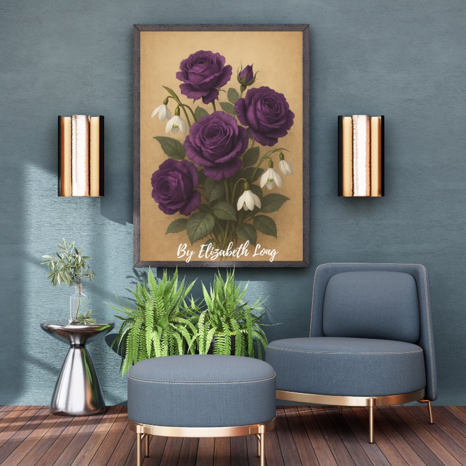 Purple Rose Flower Art Print for Sale, Flower Painting,