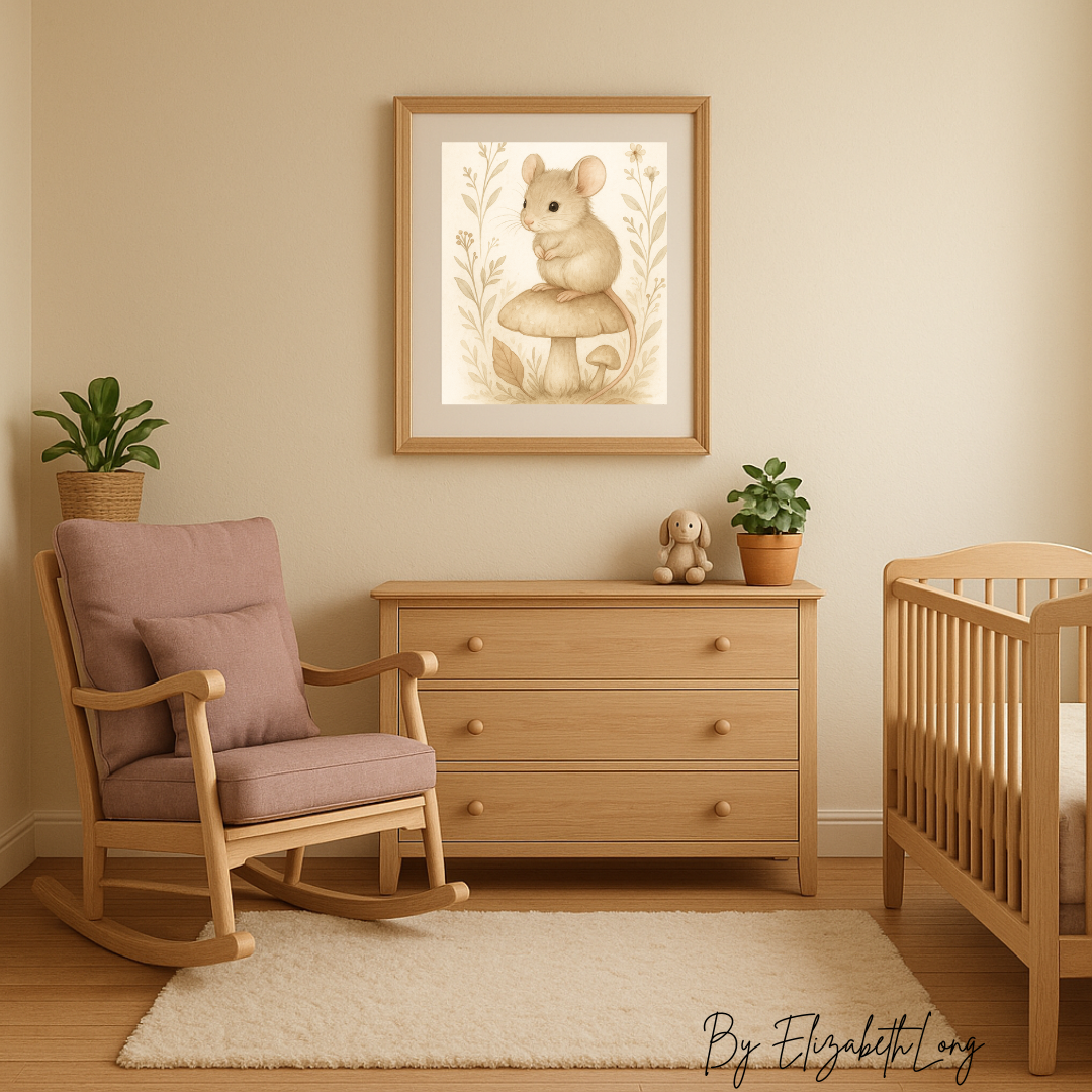 Whimsical Woodland Mouse Printable Art Print | Nursery Country-Style