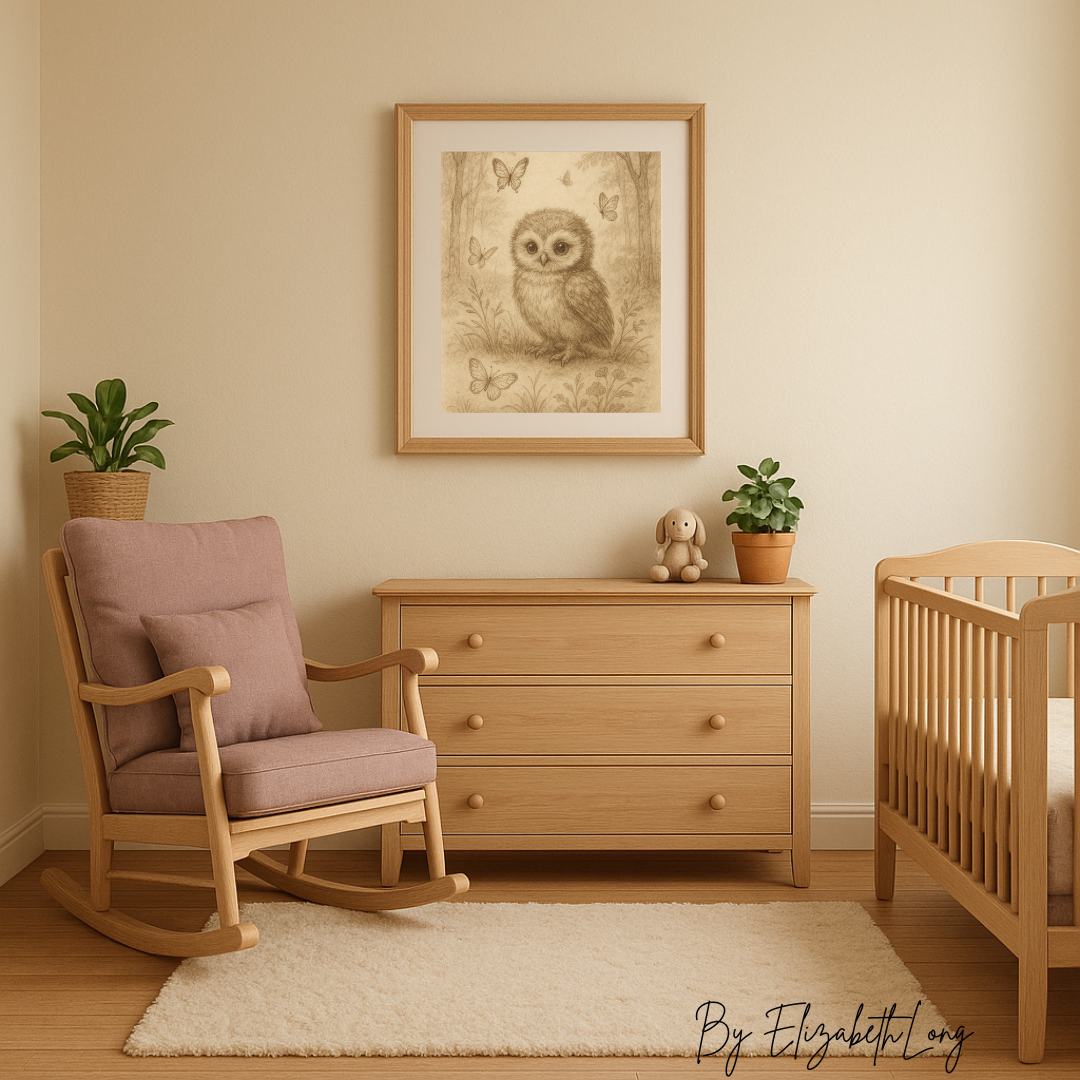 Nursery Owl Wall Art Print, Vintage Nursery Print, Woodland Animal Wall Art Printable,