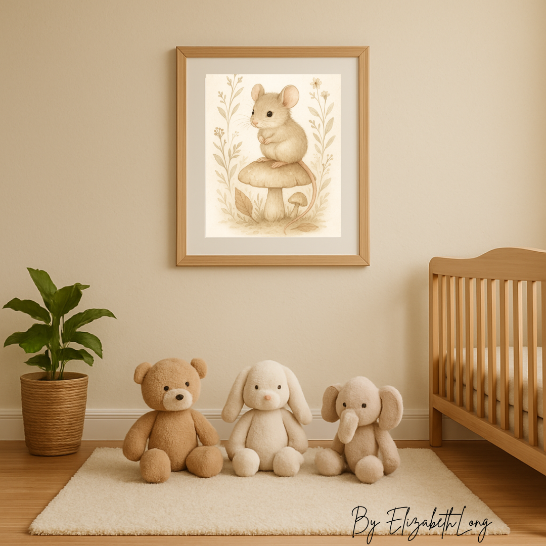 Whimsical Woodland Mouse Printable Art Print | Nursery Country-Style