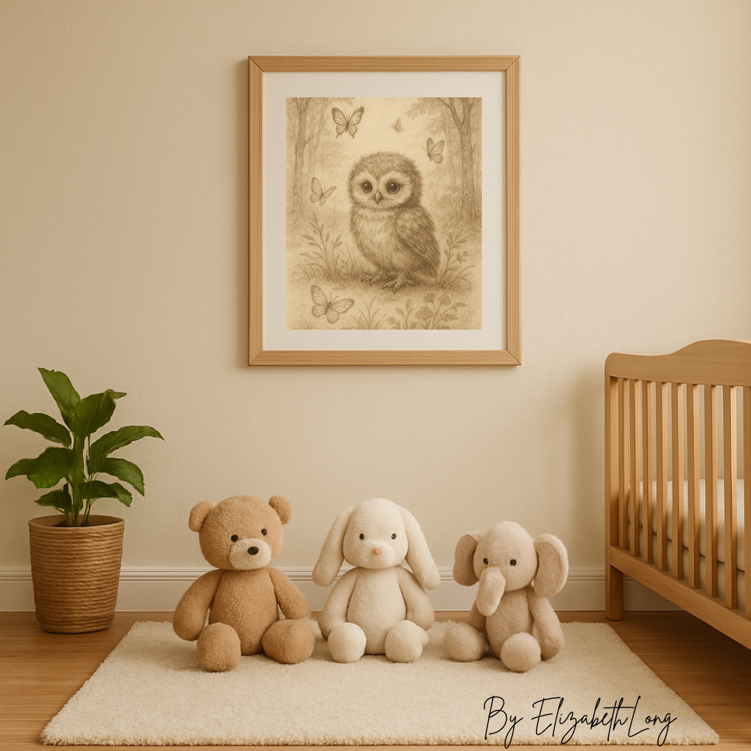 Nursery Owl Wall Art Print, Woodland Animal Wall Art Printable,