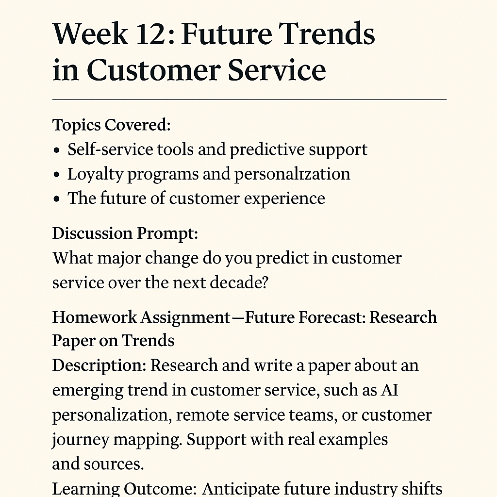 Customer Service Relations Course Download | Printable College-Level Curriculum | Final Project + Grading Rubric Included