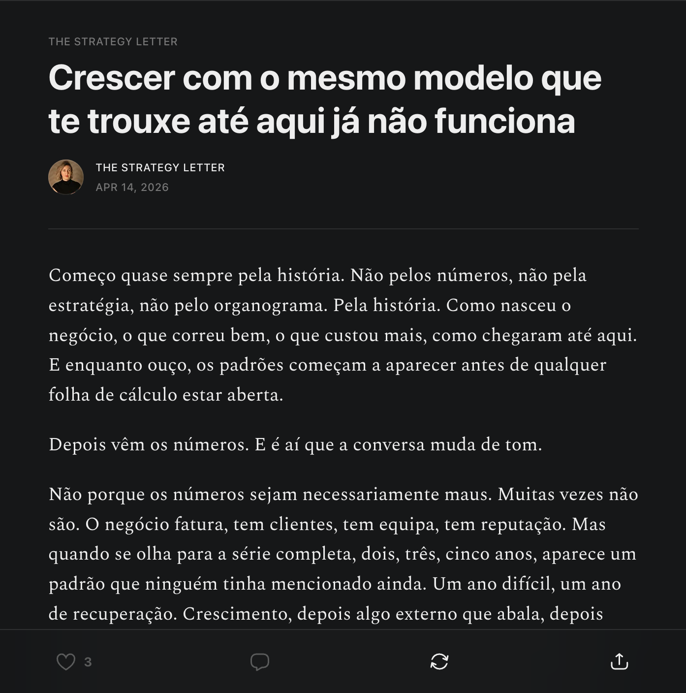 Screenshot de um artigo da The Strategy Letter