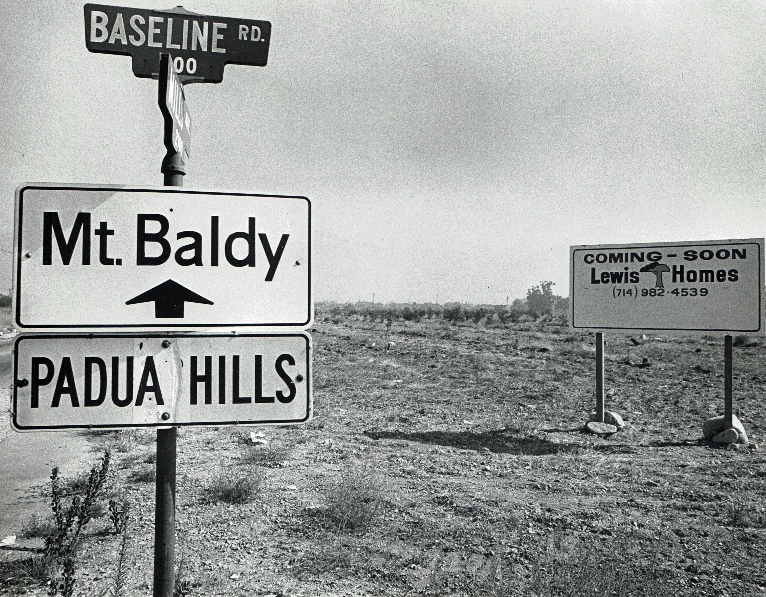 A sign for the Padua Hills Theater on Baseline Road, where Randy recalls some performers for the Padua Hills Players lived and rehearsed. 