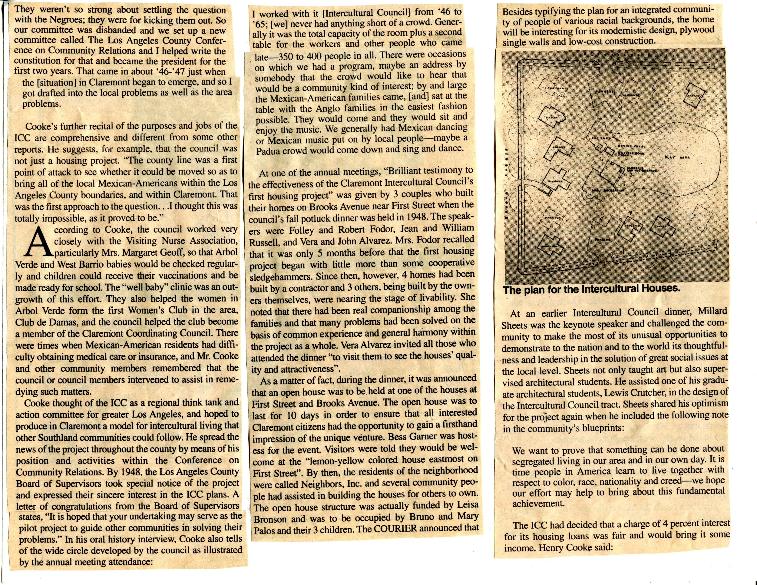 Newspaper clippings about the Intercultural Council (ICC). (From the Corinne Dearborn Archival Collection)