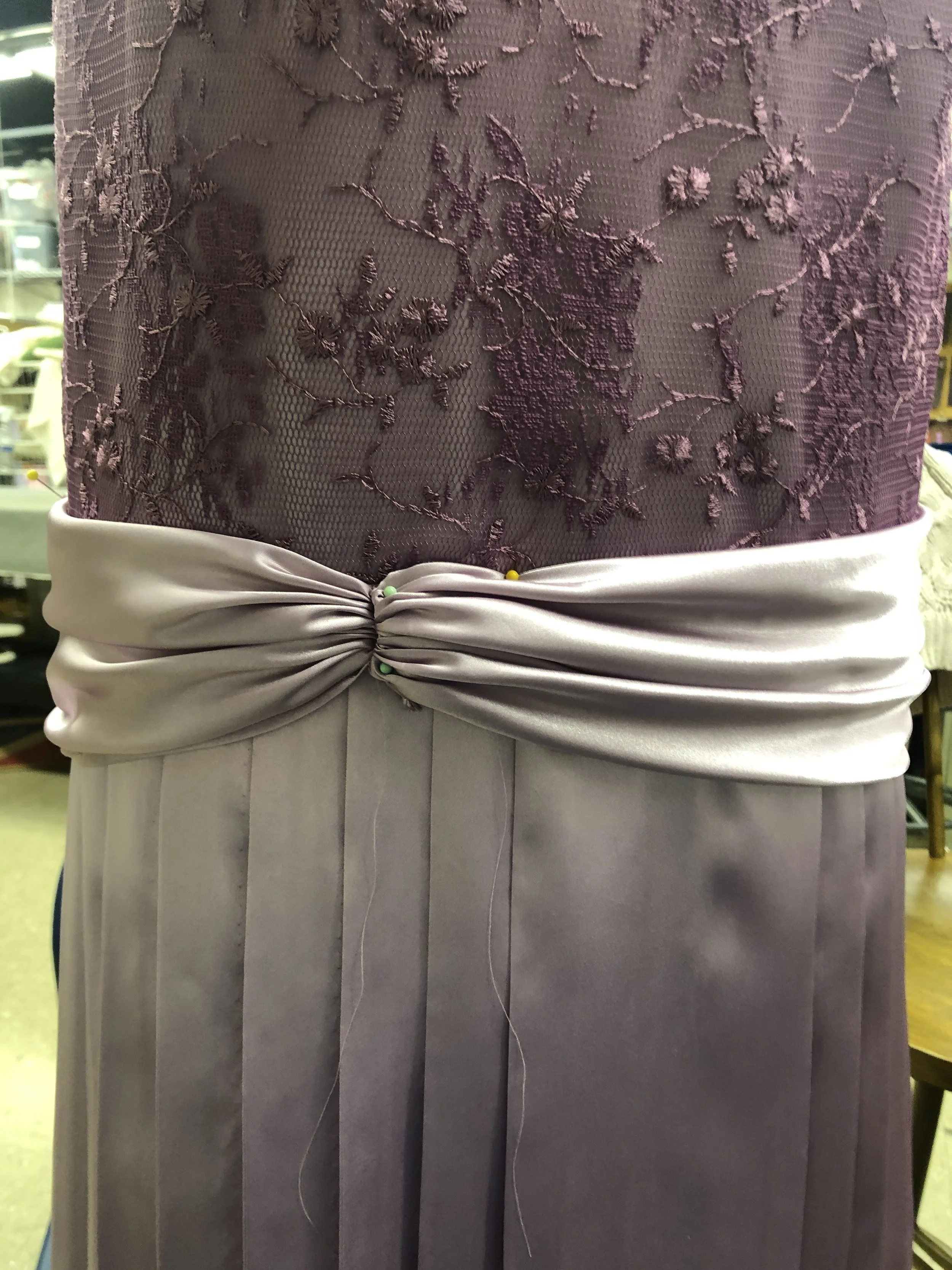 Pinning and tacking the sash