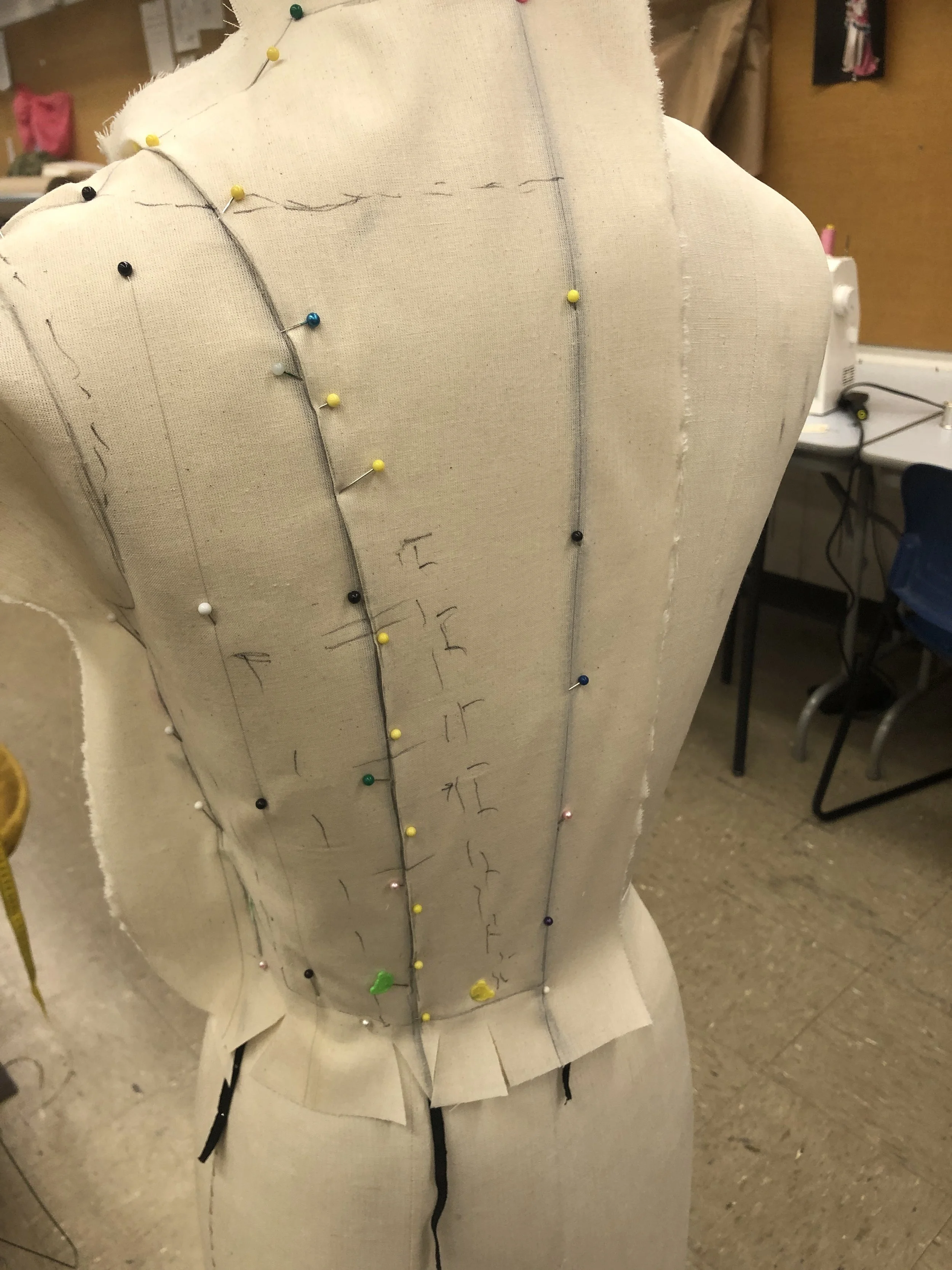 Draping the boned bodice base (back)