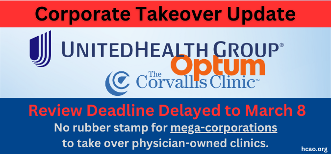 Mega-corporation UnitedHealth is trying to take over the physician-owned Corvallis Clinic