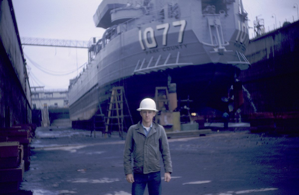 USS Park County on a floating dry dock prior to recommissioning, Mike Kempf