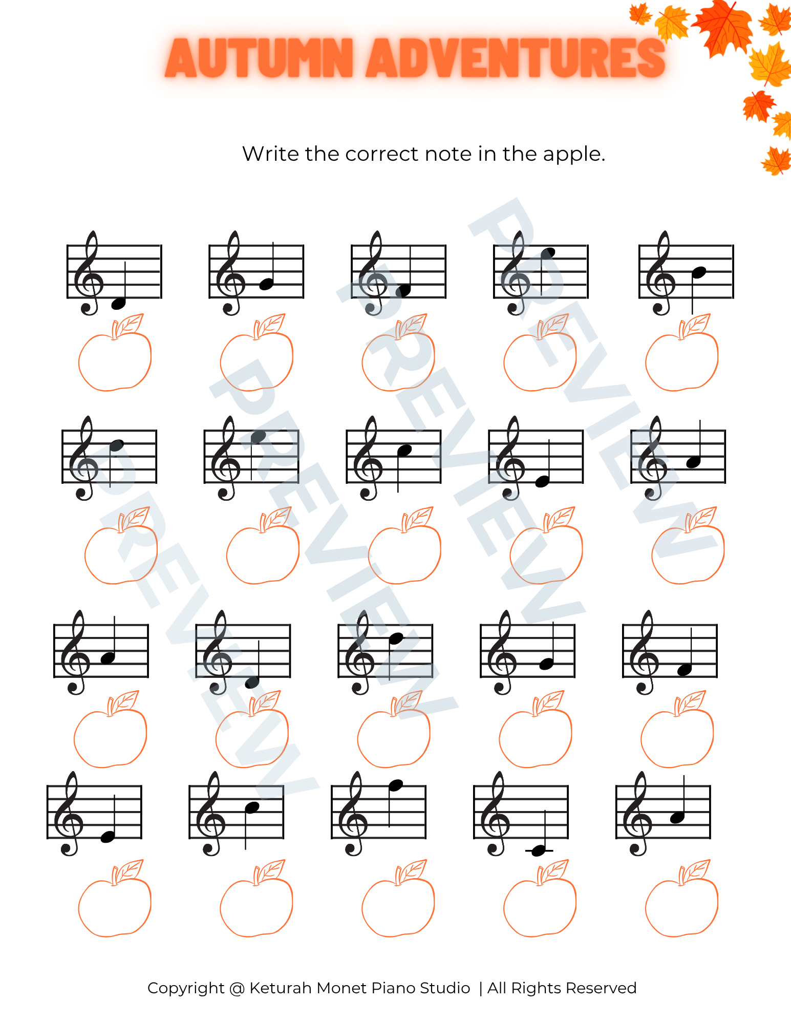 Autumn Adventures | Treble Clef Note Review