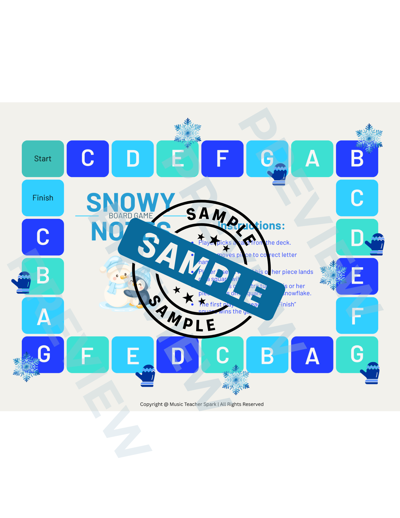 Snowy Notes Musical Game Board | Note Review (Primer-Level 1A)