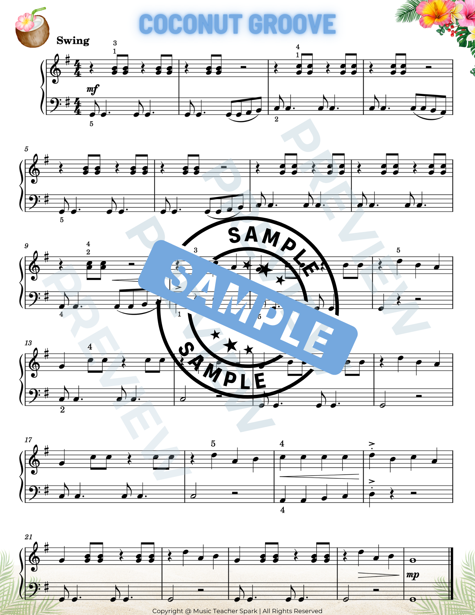 Coconut Groove | Level 2B/3A Elementary Summer Sheet Music